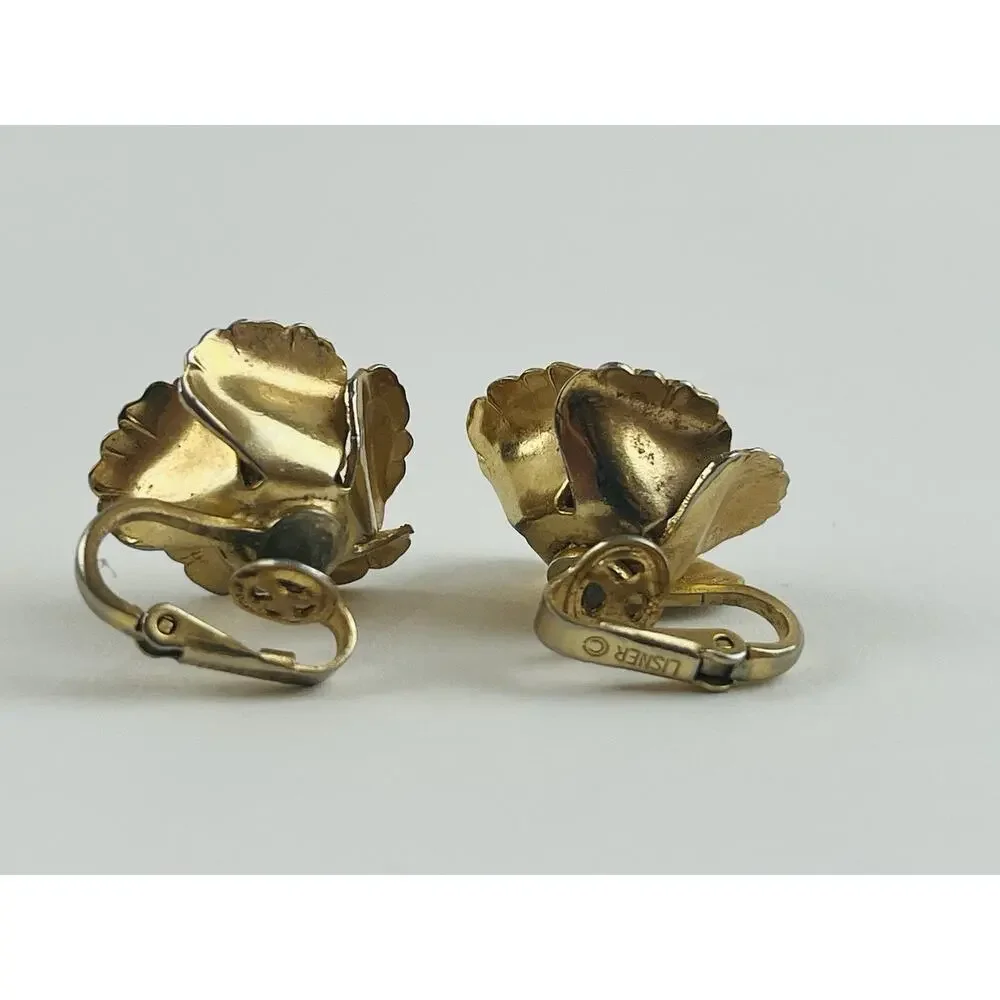Lisner Open Rose Flower Clip On Earrings Gold Tone Jewelry Vintage Granny 3D Chu - Picture 7 of 13